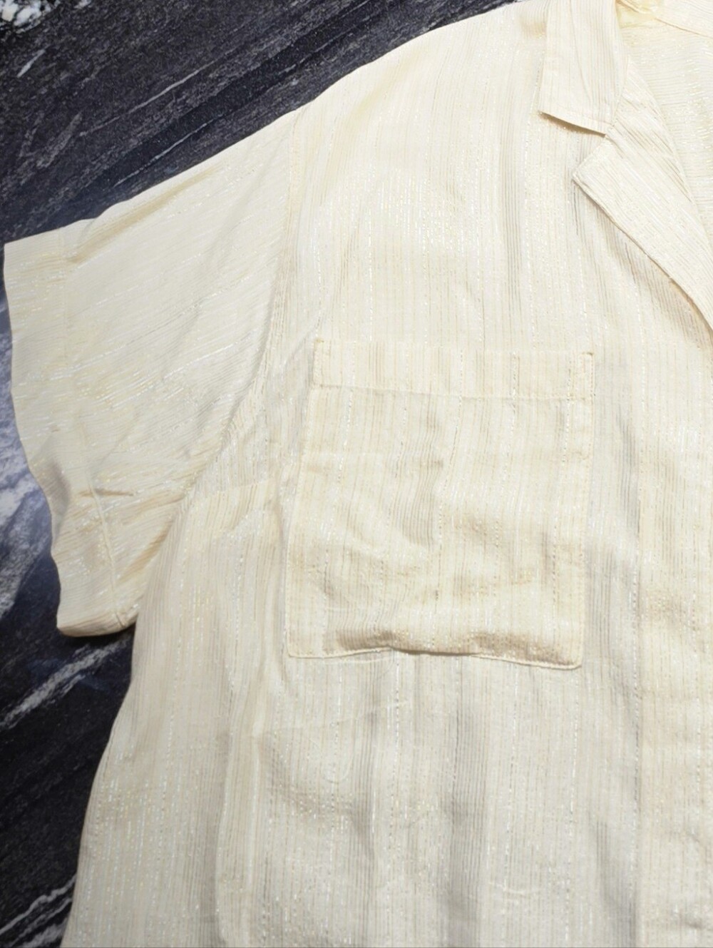 a.n.a Cream w/ Gold & Silver Women's Short Sleeve Button Blouse New With Tags 2X - Picture 6 of 7